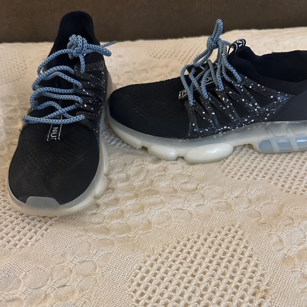 Nautica Black Knit Sneakers with Light Blue Laces
